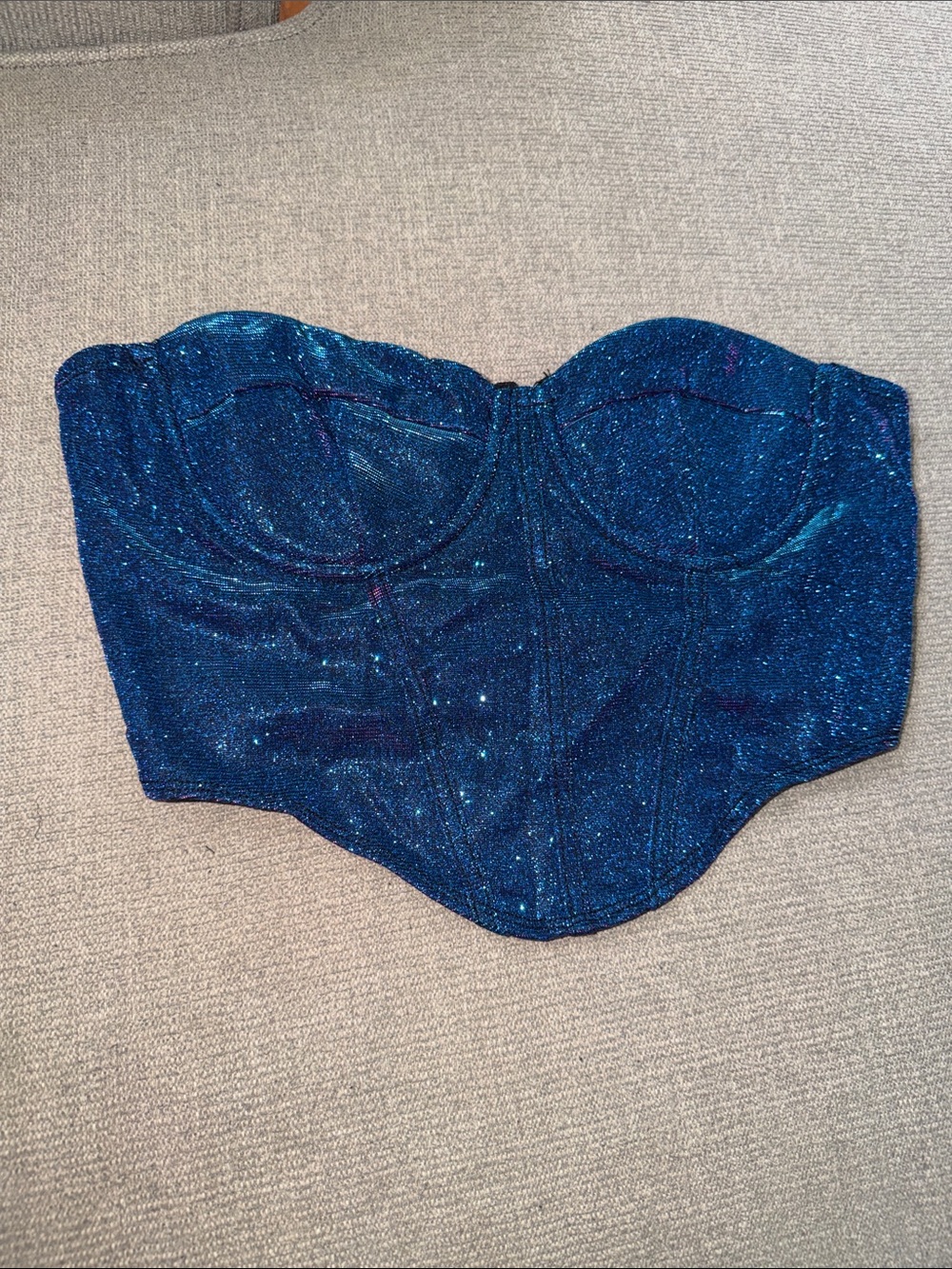 Fashionnova Sparkle Blue Iridescent Strapless Bustier Corset Top